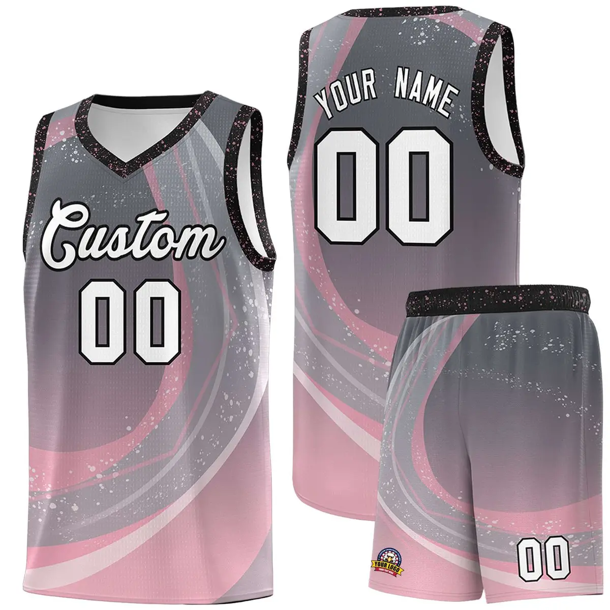 Dark Gray Light Pink Galaxy Graffiti Pattern Basketball Jersey