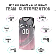 Dark Gray Light Pink Galaxy Graffiti Pattern Basketball Jersey 3