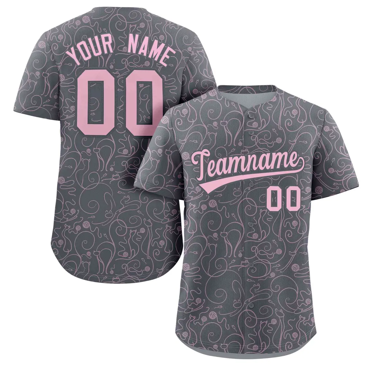 Dark Gray Light Pink Graffiti Line Art Baseball Jersey
