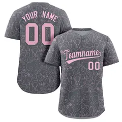 Dark Gray Light Pink Graffiti Line Art Baseball Jersey