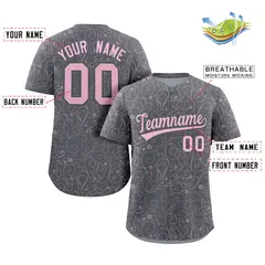 Dark Gray Light Pink Graffiti Line Art Baseball Jersey 2