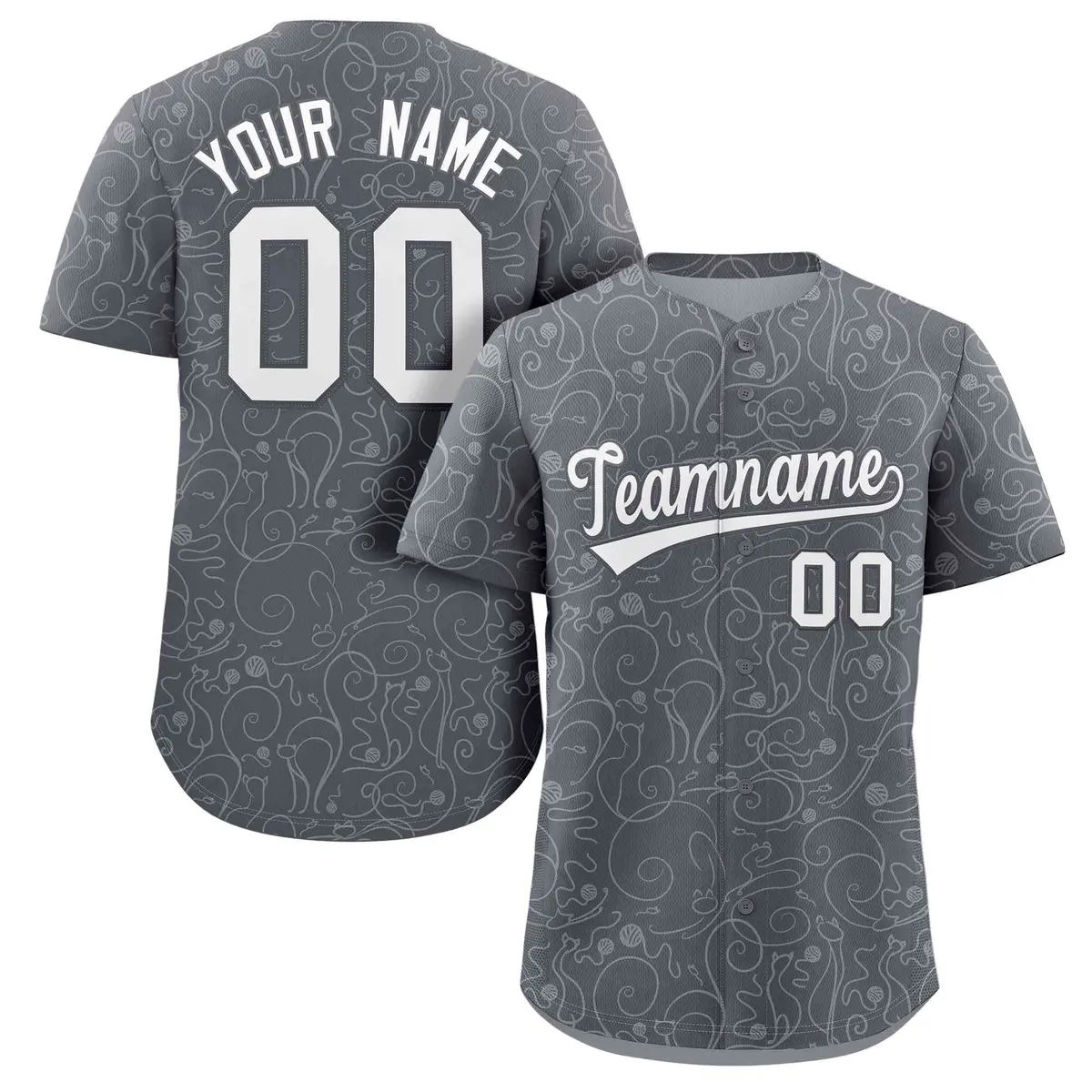 Dark Gray Lt Gray Graffiti Line Art Baseball Jersey