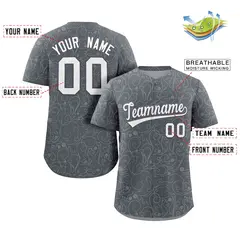 Dark Gray Lt Gray Graffiti Line Art Baseball Jersey 2