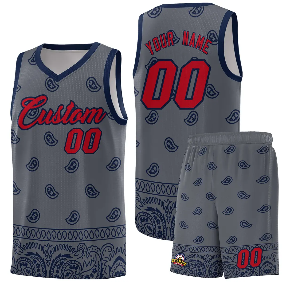 Dark Gray Navy Cashew Pattern Basketball Uniform Jersey