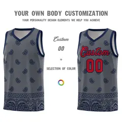 Dark Gray Navy Cashew Pattern Basketball Uniform Jersey 10