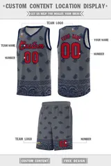 Dark Gray Navy Cashew Pattern Basketball Uniform Jersey 12