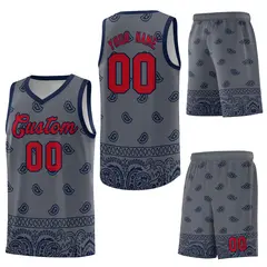 Dark Gray Navy Cashew Pattern Basketball Uniform Jersey 13
