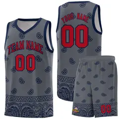 Dark Gray Navy Cashew Pattern Basketball Uniform Jersey 15