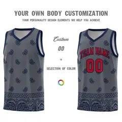 Dark Gray Navy Cashew Pattern Basketball Uniform Jersey 17