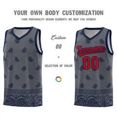 Dark Gray Navy Cashew Pattern Basketball Uniform Jersey 24