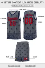 Dark Gray Navy Cashew Pattern Basketball Uniform Jersey 26
