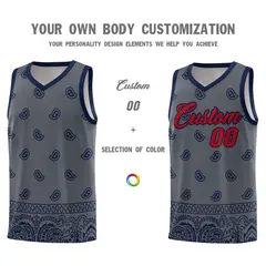 Dark Gray Navy Cashew Pattern Basketball Uniform Jersey 3