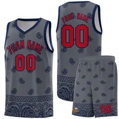 Dark Gray Navy Cashew Pattern Basketball Uniform Jersey 36