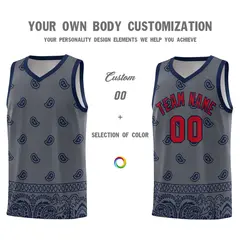 Dark Gray Navy Cashew Pattern Basketball Uniform Jersey 38