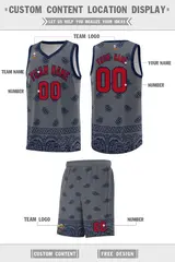 Dark Gray Navy Cashew Pattern Basketball Uniform Jersey 40