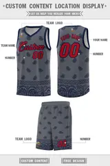 Dark Gray Navy Cashew Pattern Basketball Uniform Jersey 5