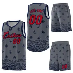 Dark Gray Navy Cashew Pattern Basketball Uniform Jersey 6