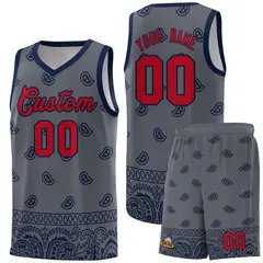 Dark Gray Navy Cashew Pattern Basketball Uniform Jersey 8