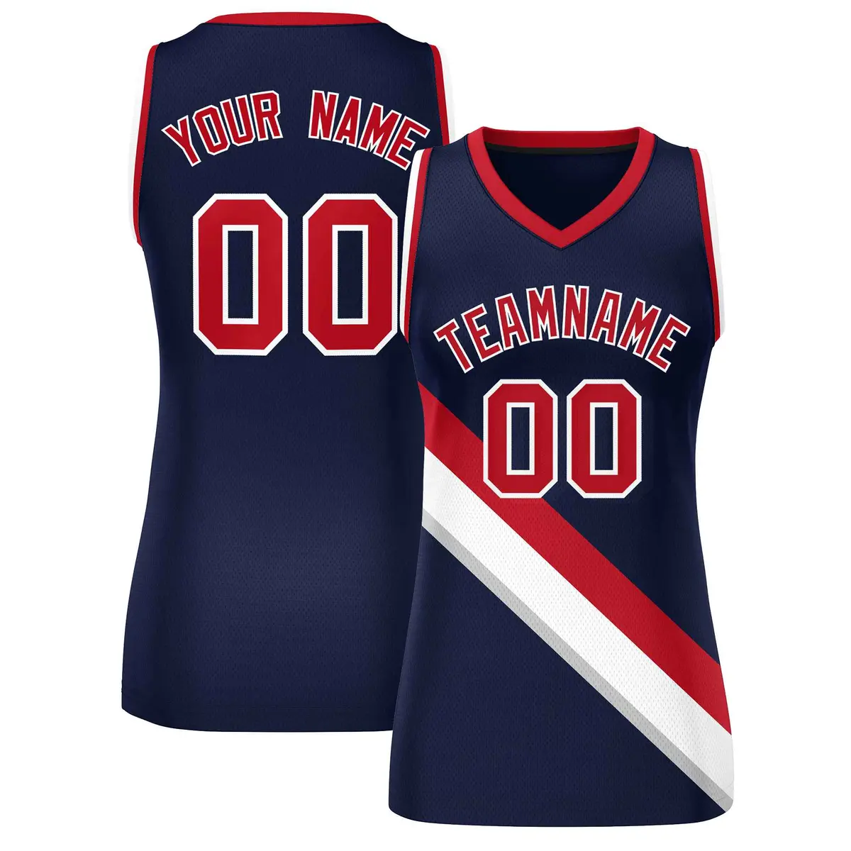 Women's Dark Gray Navy-Red Thick Slash Mesh Basketball Jersey