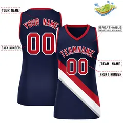Women's Dark Gray Navy-Red Thick Slash Mesh Basketball Jersey 2