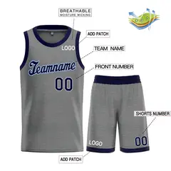 Dark Gray Navy-White Classic Basketball Uniform Jersey 3