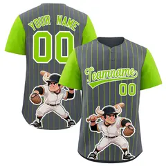 Dark Gray Neon Green Stripe Animals Graffiti Raglan Baseball Jersey 1