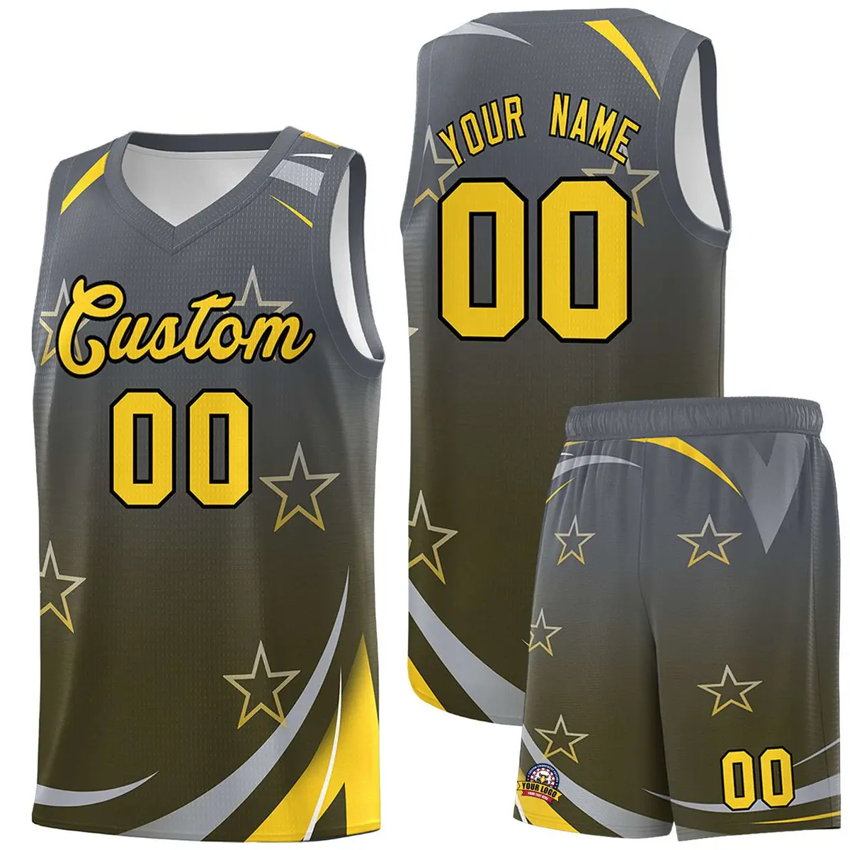 Dark Gray Olive Gradient Star Graffiti Basketball Jersey