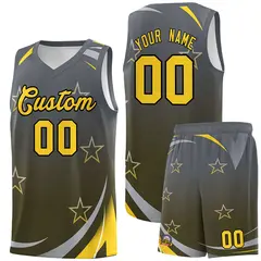 Dark Gray Olive Gradient Star Graffiti Basketball Jersey 1