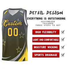 Dark Gray Olive Gradient Star Graffiti Basketball Jersey 4