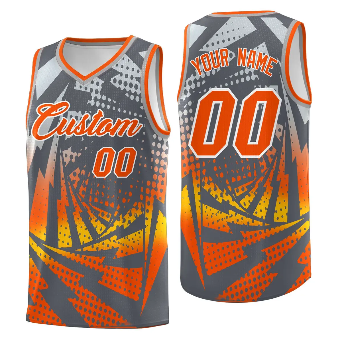 Dark Gray Orange Lightning Halftone Dot Basketball Jersey