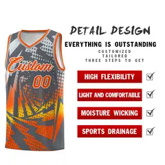Dark Gray Orange Lightning Halftone Dot Basketball Jersey 2