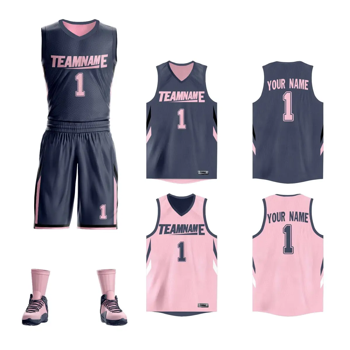 Dark Gray Pink Double Side Sets Sportswear Basketball Jersey