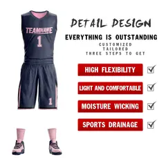 Dark Gray Pink Double Side Sets Sportswear Basketball Jersey 2