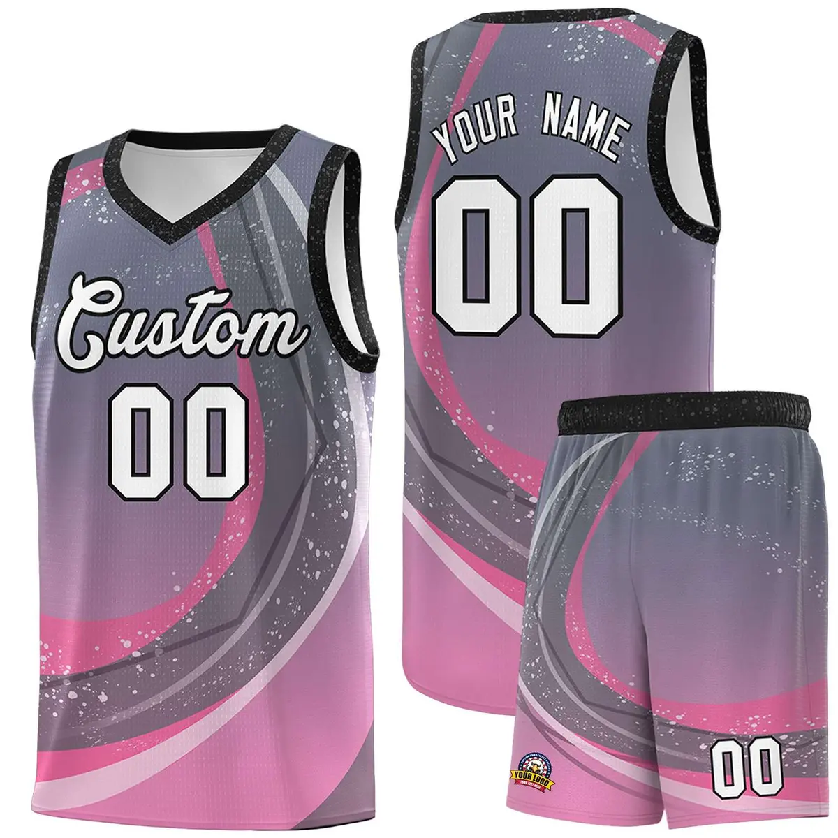Dark Gray Pink Galaxy Graffiti Basketball Jersey