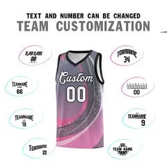 Dark Gray Pink Galaxy Graffiti Basketball Jersey 3