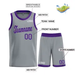 Dark Gray Purple Classic Basketball Uniform Jersey 3
