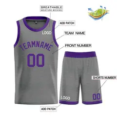 Dark Gray Purple Classic Bull Sets Basketball Jersey 3