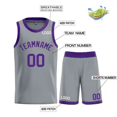 Dark Gray Purple Classic Bull Sets Basketball Jersey 3