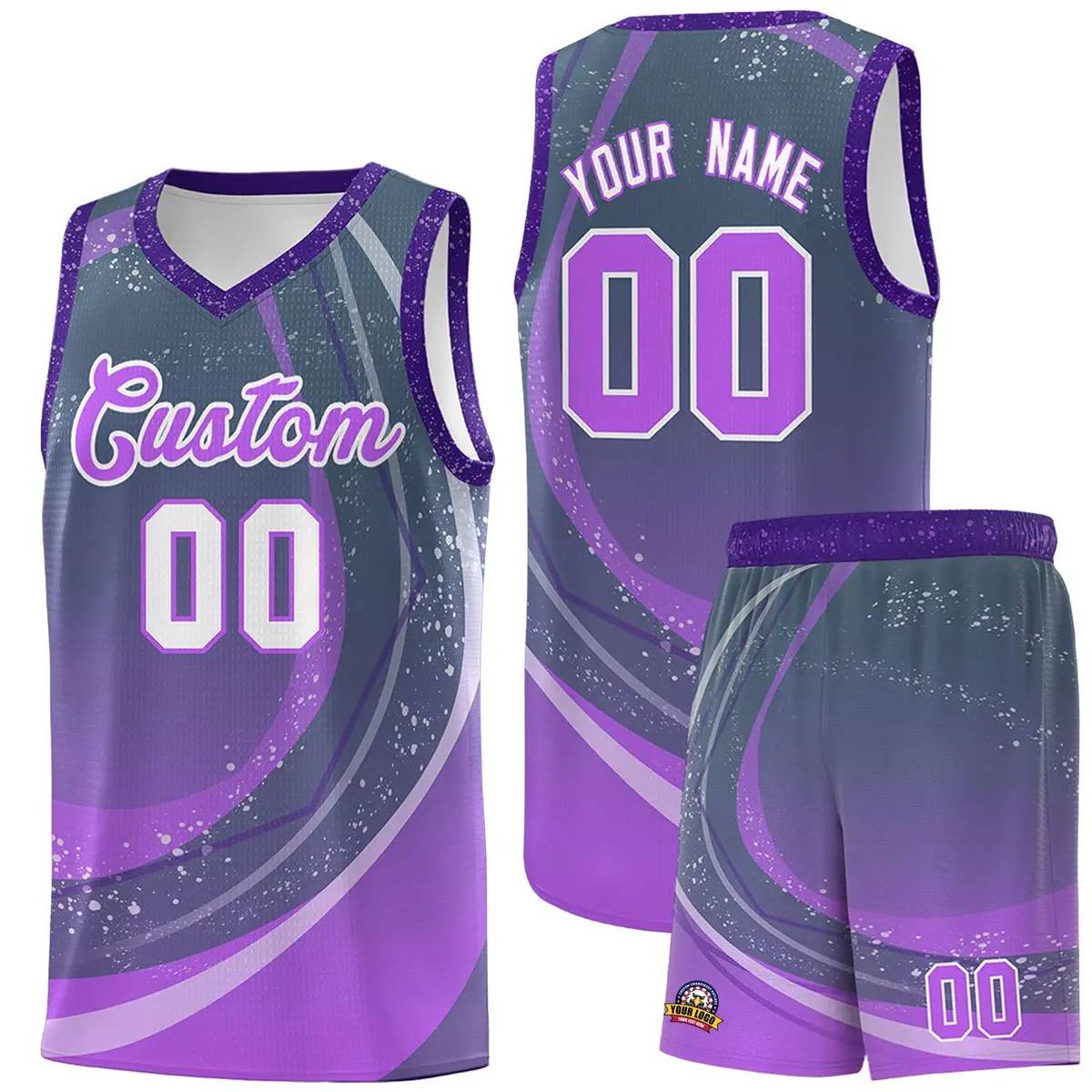 Dark Gray Purple Galaxy Graffiti Pattern Basketball Jersey