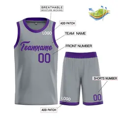 Dark Gray Purple Heal Classic Basketball Jersey 3