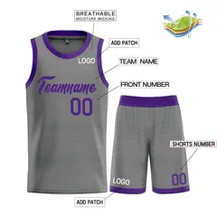 Dark Gray Purple Heal Classic Basketball Jersey 3