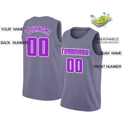 Dark Gray Purple White Stripe Fashion Basketball Jersey 2