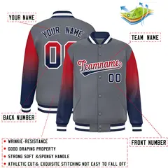 Dark Gray Red-Navy Gradient Varsity Full-Snap Raglan Baseball Jacket 2
