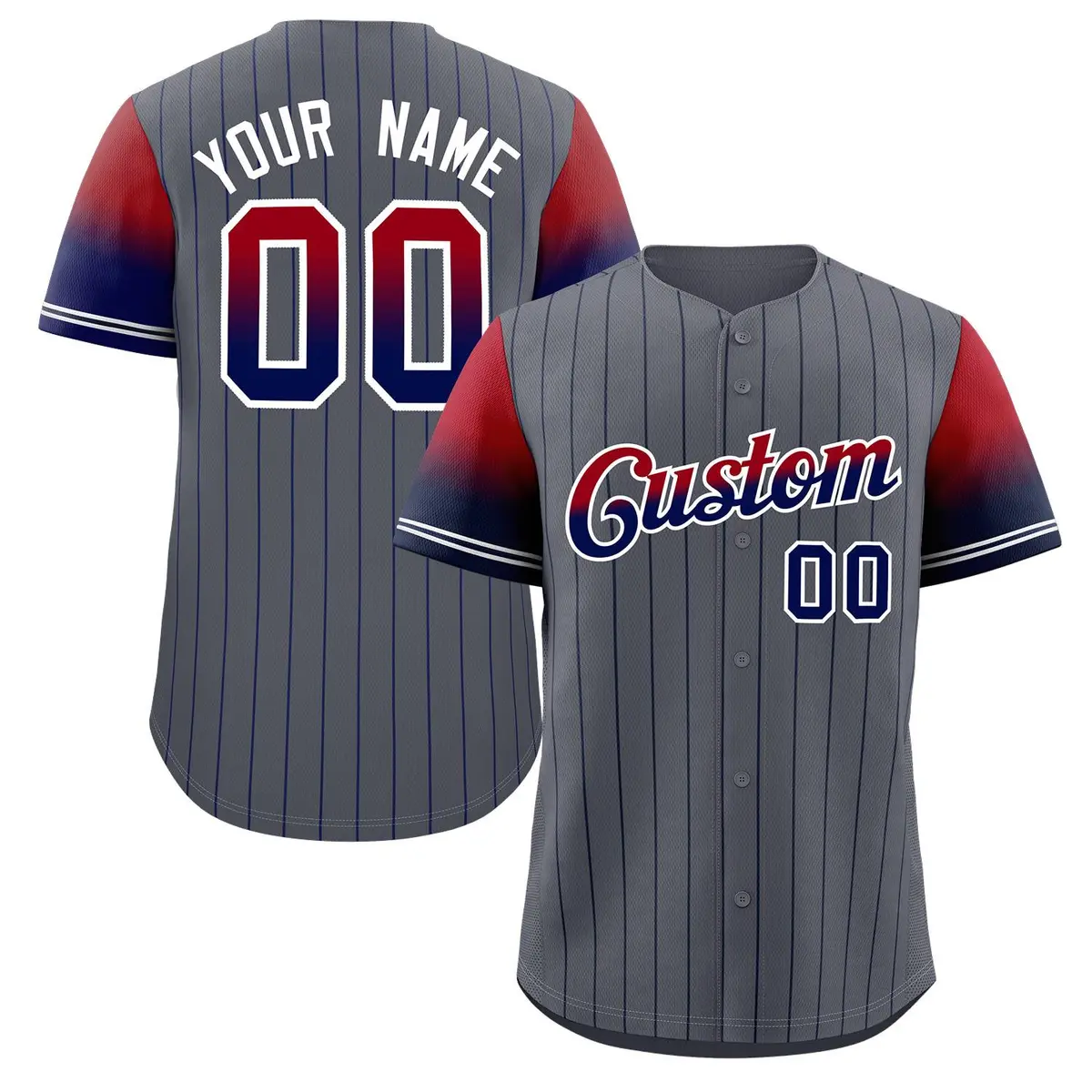 Dark Gray Red Navy-White Stripe Gradient Baseball Jersey