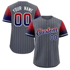 Dark Gray Red Navy-White Stripe Gradient Baseball Jersey 1