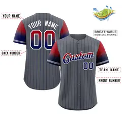 Dark Gray Red Navy-White Stripe Gradient Baseball Jersey 2
