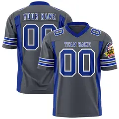 Dark Gray Royal Football Jersey with Sleeve Stripes 1