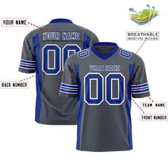 Dark Gray Royal Football Jersey with Sleeve Stripes 2