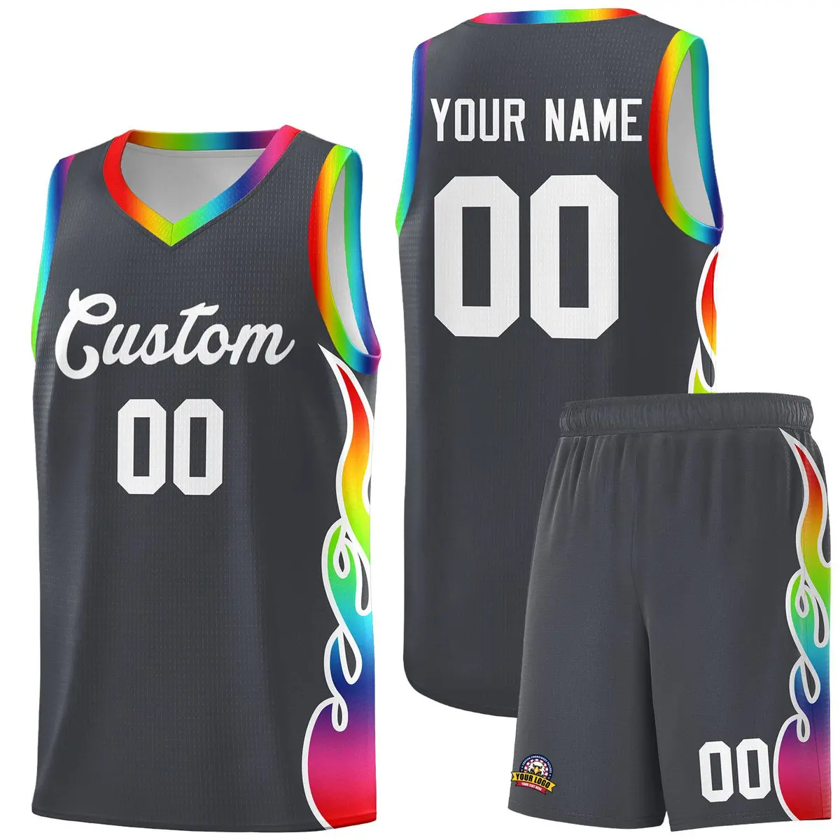 Dark Gray Side Flame Basketball Jersey for Teams