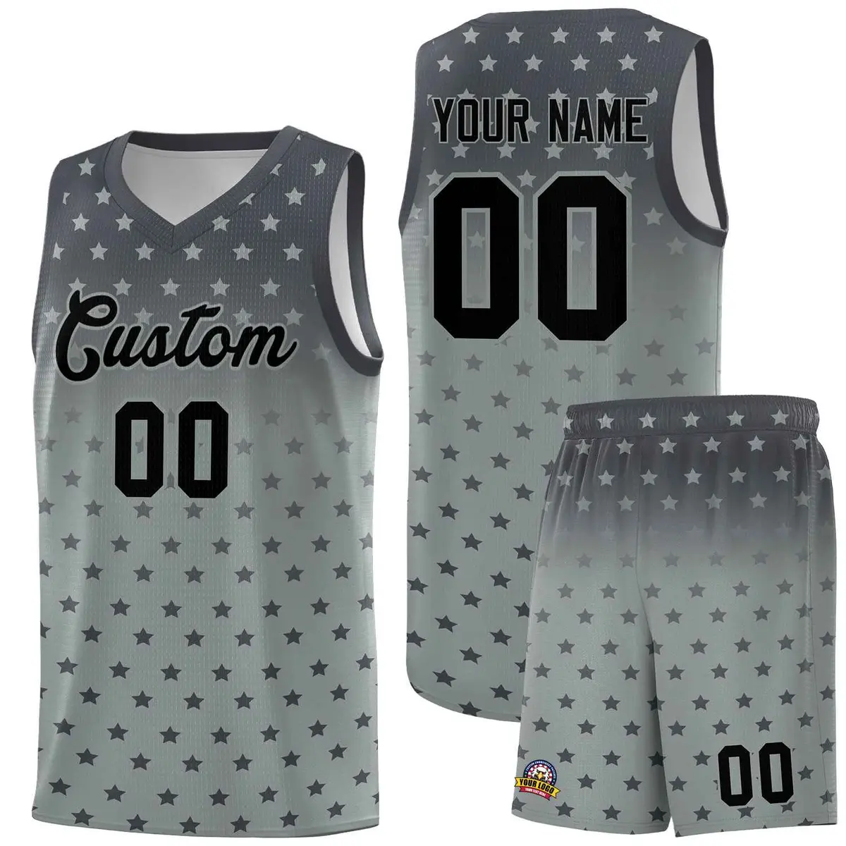 Dark Gray Silver Gradient Star Pattern Basketball Jersey Sets
